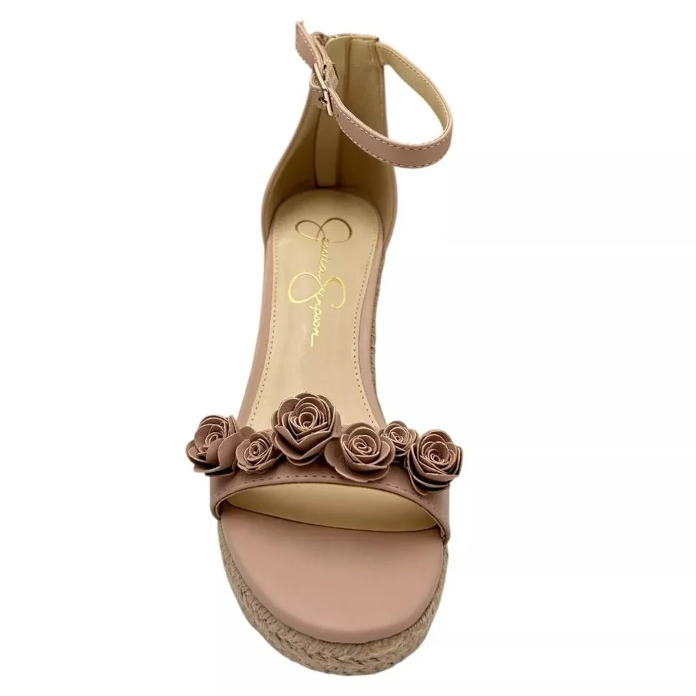 Jessica‎ Simpson Women's Jeffina Wedge Sandals Size 7.5 Blush Floral Applique